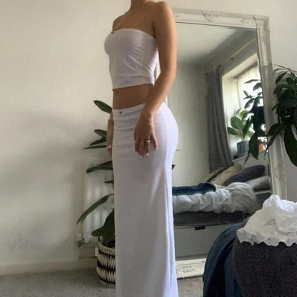 Chic Women Chest Wrap Tube Tops + Low Rise Long Skirt Summer Strapless Camis Crop Tops Y2K Fairycore Vintage 2 Piece