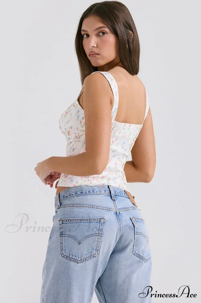Chicca White Stylish Posy Print Top