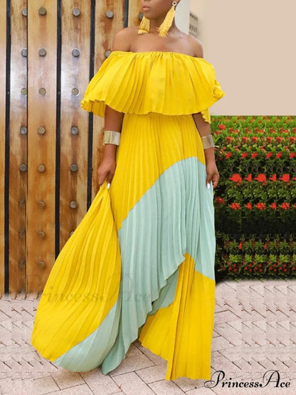 Chiffon High Waist Panel Trim Classic Pleated Midi Skirt - Black Yellow / L Dresses