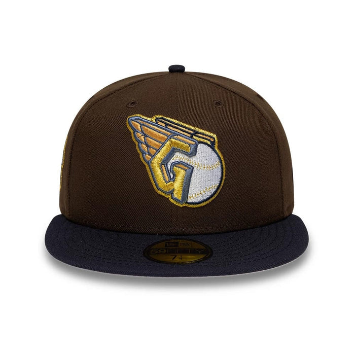 Pictured is this MLB Cooperstown Cleveland Guardians 59FIFTY Fitted cap in dark brown & navy. 3