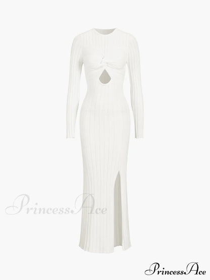 Coastal Allure Knotted Trendy Long Sweater Dress White / Xs Sweaters-L