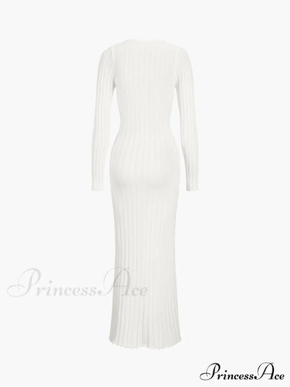 Coastal Allure Knotted Trendy Long Sweater Dress Sweaters-L