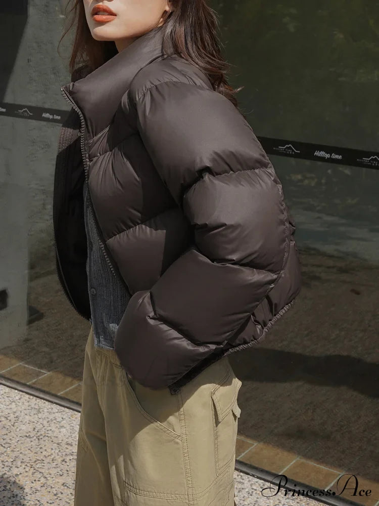 Cocoa Bean Stand Trendy Collar Quilted Puffer Coat Coats-L