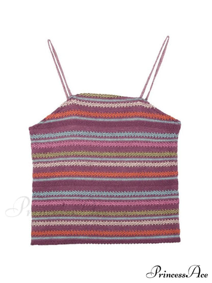 Color Block Graceful Striped Knit Sweater Tank Tops&Camis