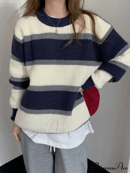 Color Block Striped Trendy Knit Crop Top Sweaters