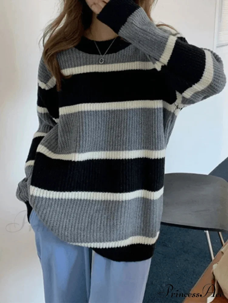 Color Block Striped Trendy Knit Crop Top Sweaters