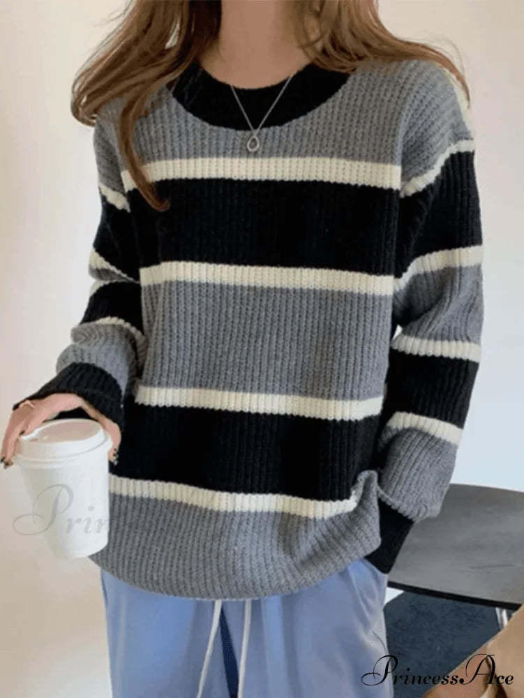 Color Block Striped Trendy Knit Crop Top Sweaters