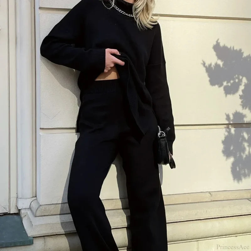 Colorblock Turtleneck Thick Sweater Black / S