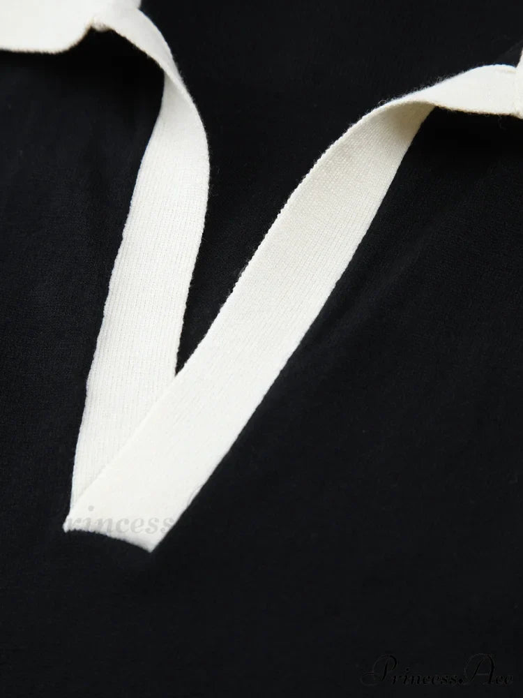 Contrast Trim Collar Trendy V-Neck Knit Sweater Vest Sweaters-L
