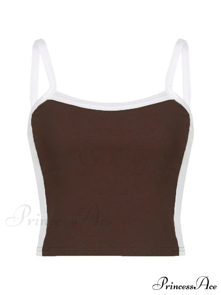 Contrast Trim Rib-Knit Trendy Crop Cami Top Tank Tops&Camis