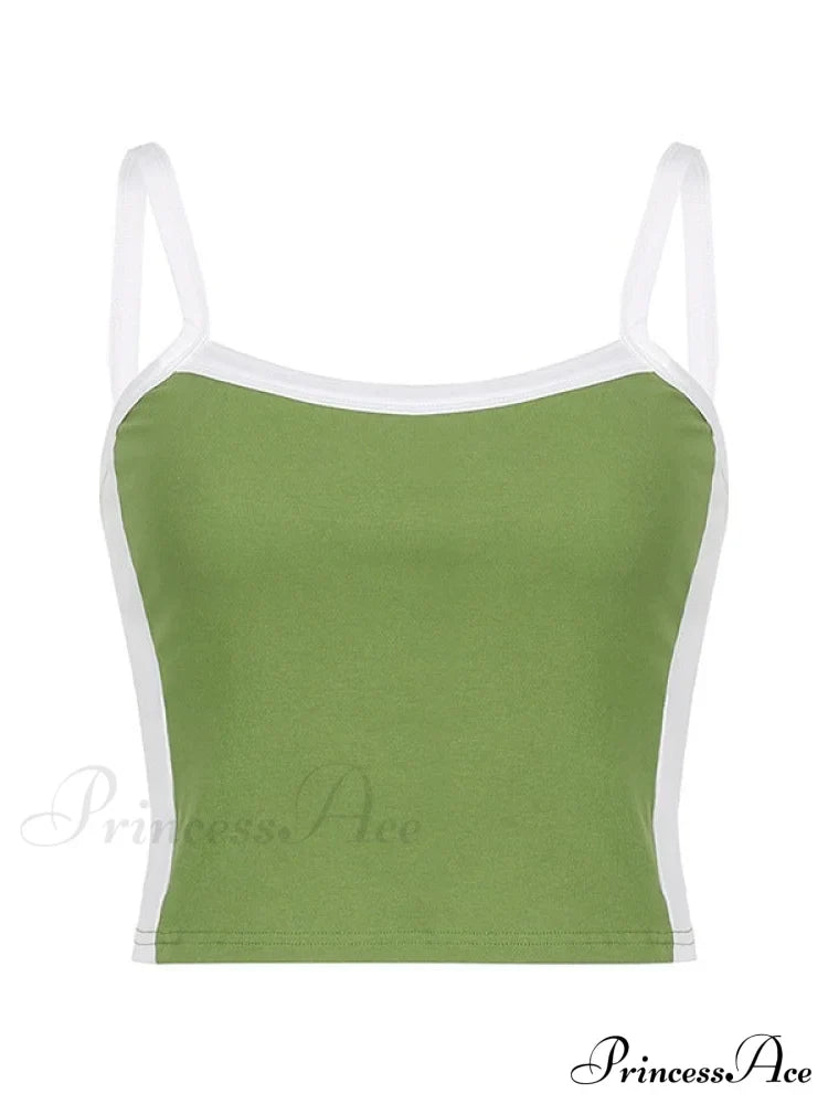 Contrast Trim Rib-Knit Trendy Crop Cami Top Tank Tops&Camis