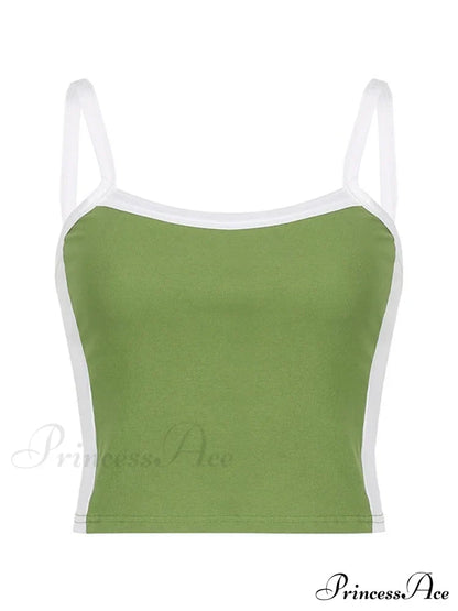 Contrast Trim Rib-Knit Trendy Crop Cami Top Tank Tops&Camis