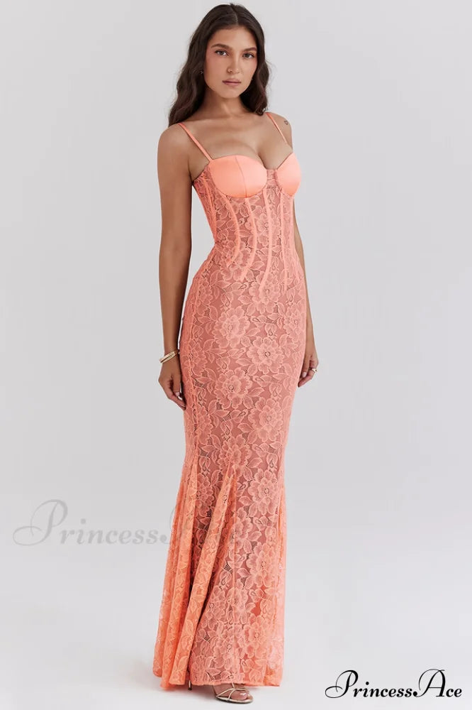 Cordelia Sorbet Lace Charming Godet Maxi Dress