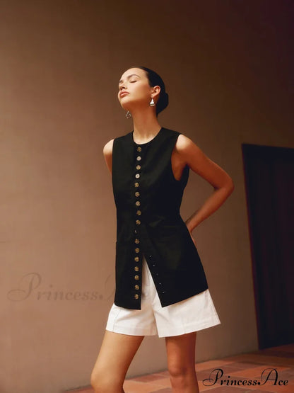 Cotton & Graceful Linen Button-Front Vest Vests