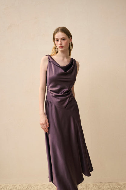 Cowl neck satin midi dress