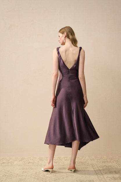Cowl neck satin midi dress