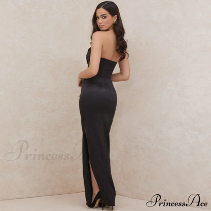Cowl Neck Split Trendy Satin Maxi Dress Xl / Black Formal Dresses