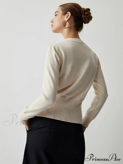 Cream Button Graceful Down Curved Cardigan Sweaters-L