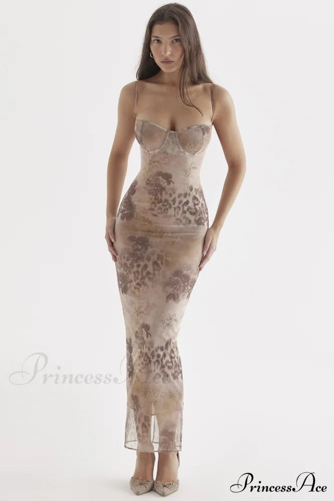 Cream Floral Stylish Print Maxi Dress