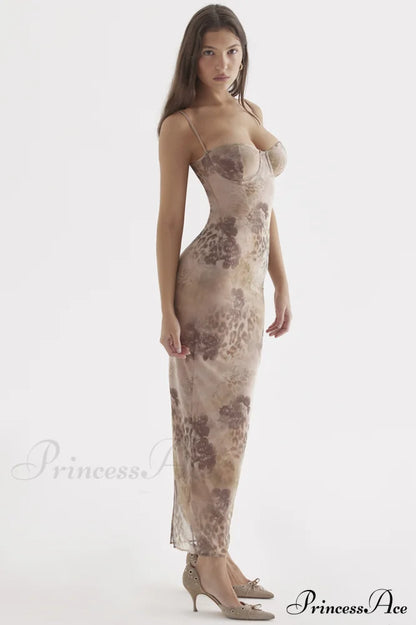 Cream Floral Stylish Print Maxi Dress