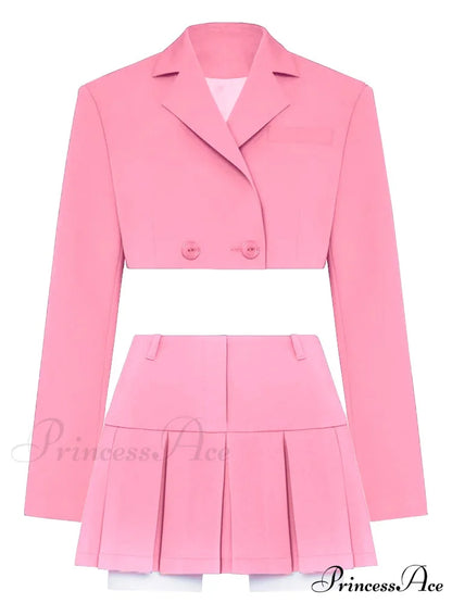 Cropped Blazer And Pleated Mini Skirt Set Free From Label