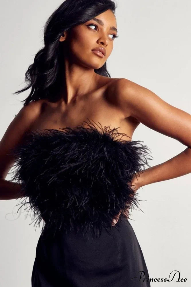 Curved Hem Stylish Feather Mini Dress