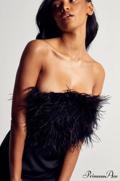 Curved Hem Stylish Feather Mini Dress