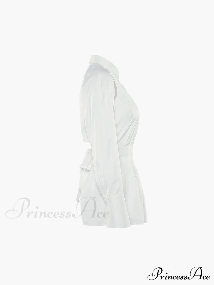 Cut Out Button Trendy Down Collar Shirt