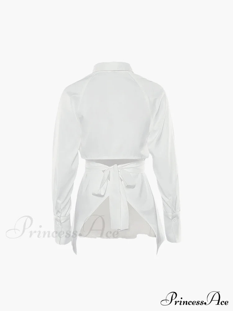 Cut Out Button Trendy Down Collar Shirt