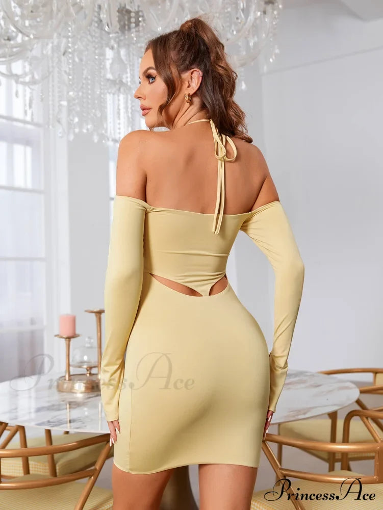 Cut Out Tie Trendy Backless Halter Bodycon Dress Dresses