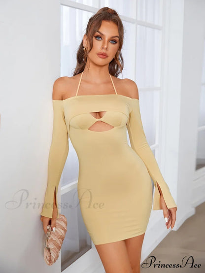 Cut Out Tie Trendy Backless Halter Bodycon Dress Dresses