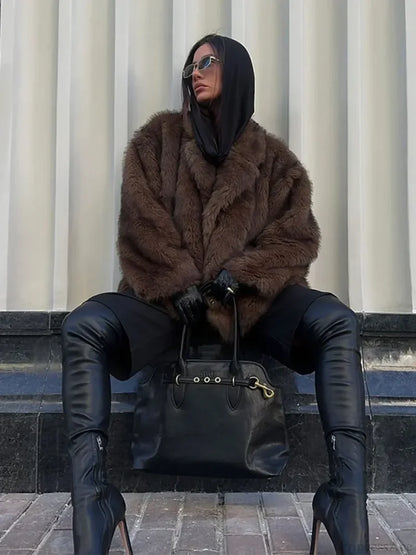 Dark Brown Lapel Short Coat