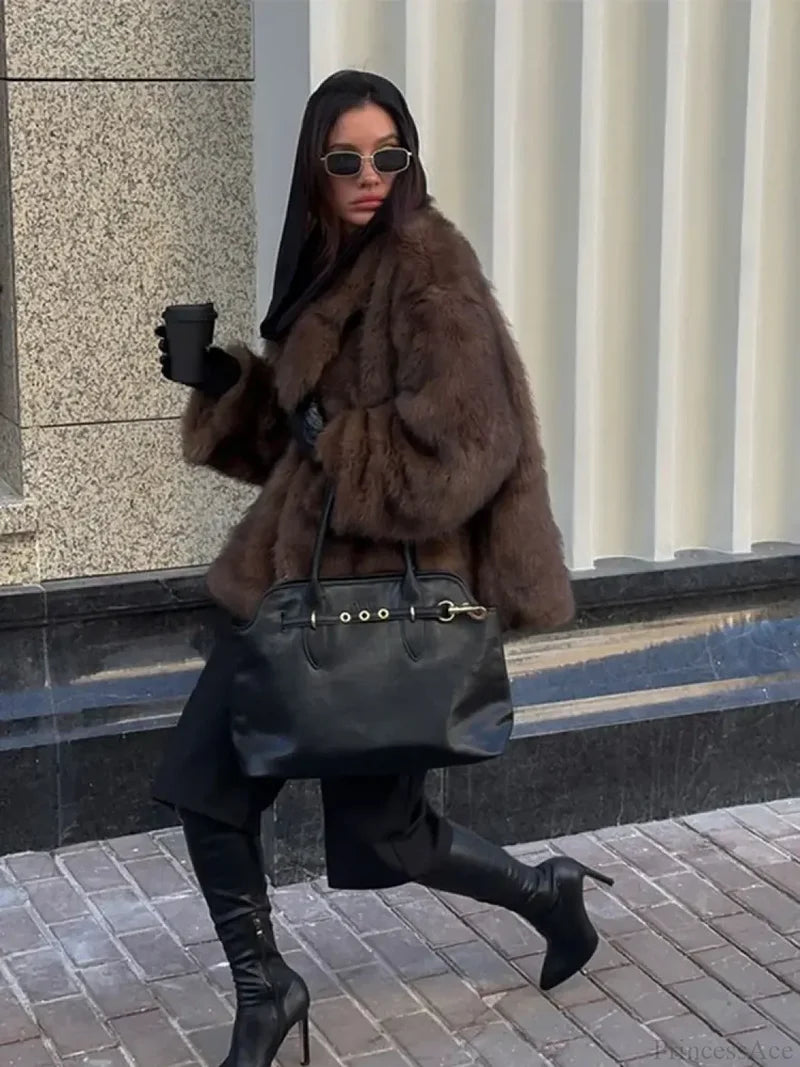 Dark Brown Lapel Short Coat