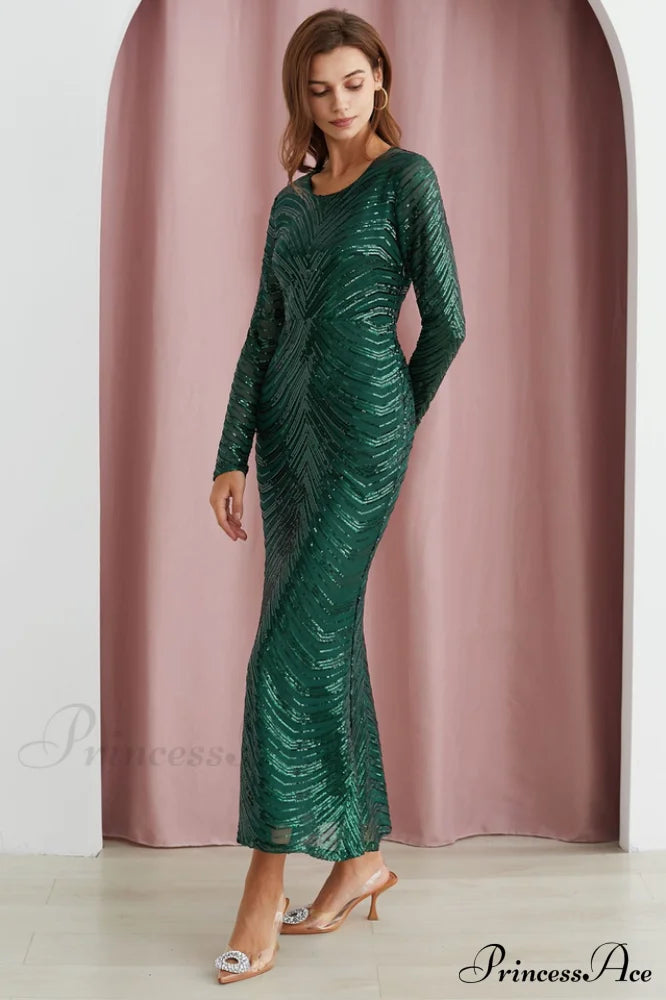 Dark Green Stylish Sequin Mermaid Gown