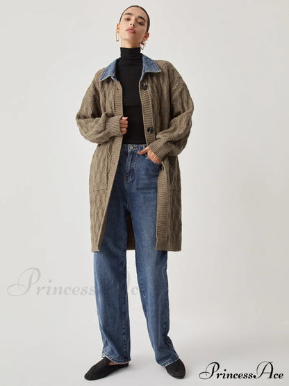 Diamond Stitch Graceful Knitting Longline Cardigan Sweaters-L