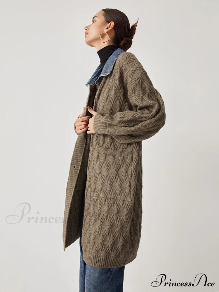 Diamond Stitch Graceful Knitting Longline Cardigan Sweaters-L