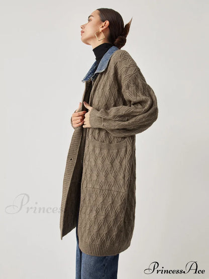 Diamond Stitch Graceful Knitting Longline Cardigan Sweaters-L