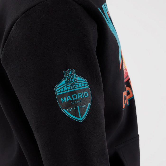 The Male model is wearing Miami Dolphins NFL International Series Games Patch Black Pullover Hoodie 4