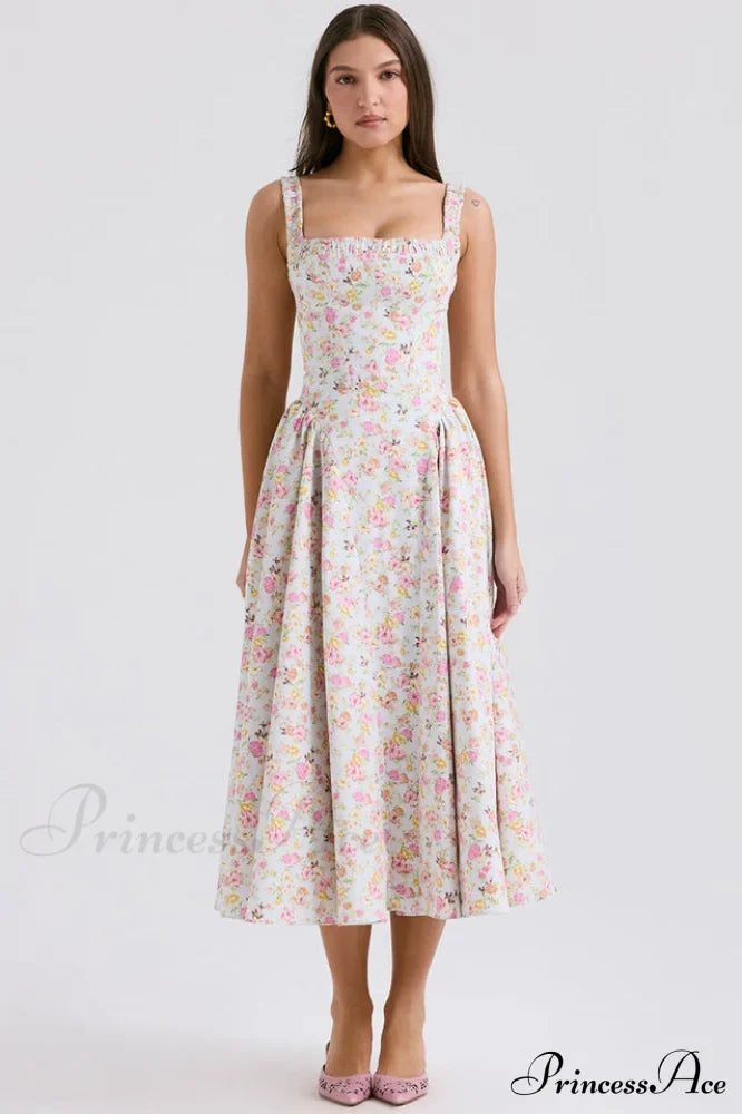 Dorothy White Stylish Rosebud Print Sundress