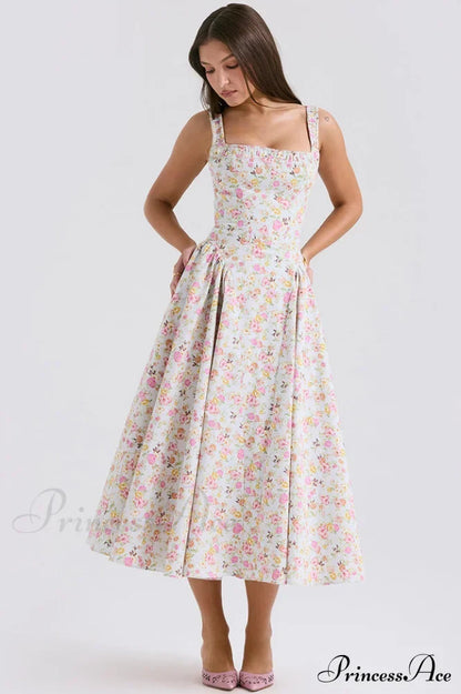 Dorothy White Stylish Rosebud Print Sundress