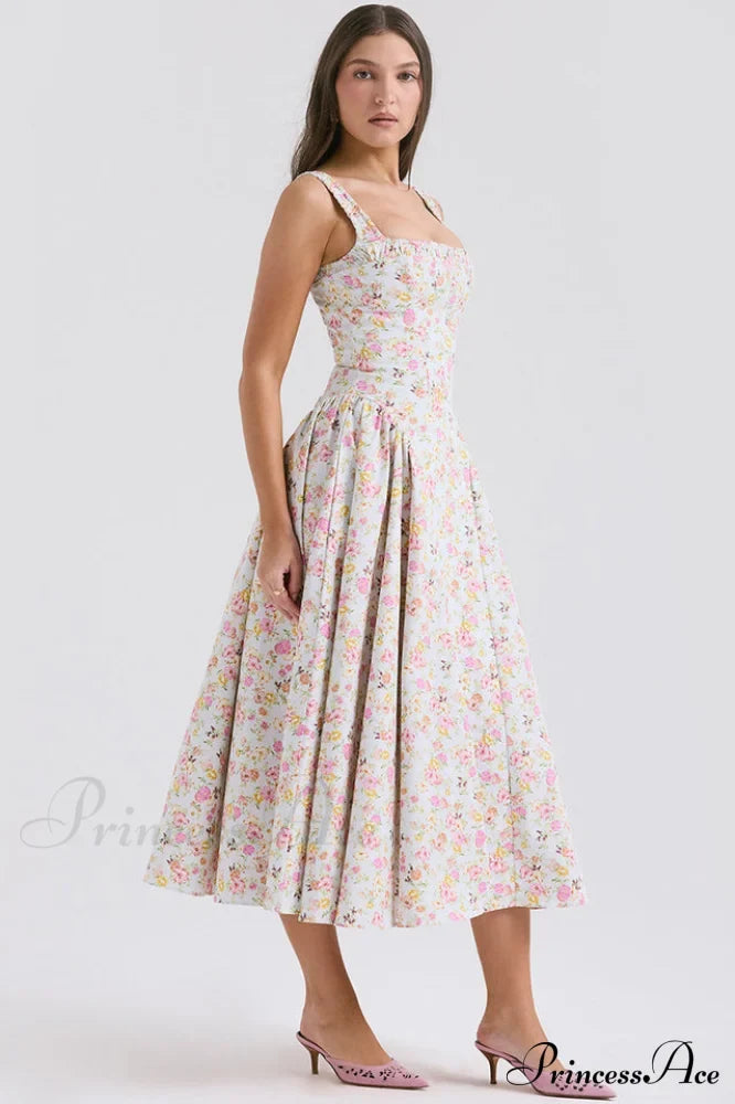 Dorothy White Stylish Rosebud Print Sundress