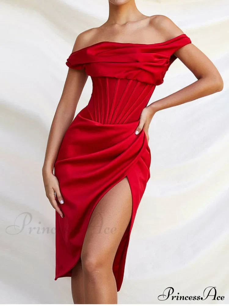 Draped Diva One-Shoulder Charming Corset Bodycon Midi Dress L / Sage Dresses
