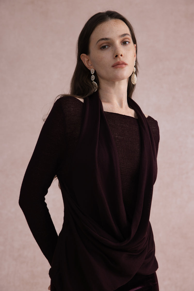 Draped halter knit top
