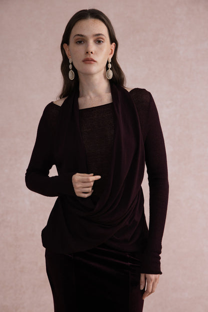 Draped halter knit top