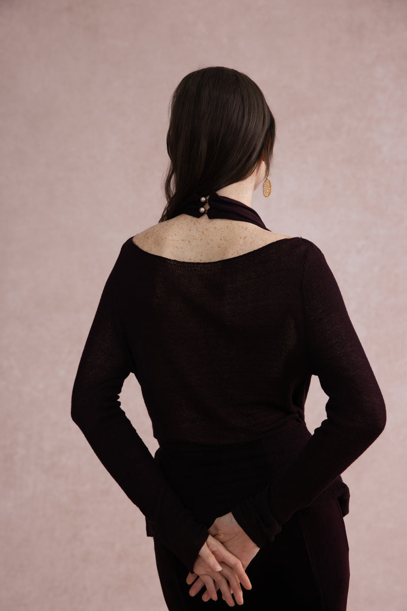 Draped halter knit top