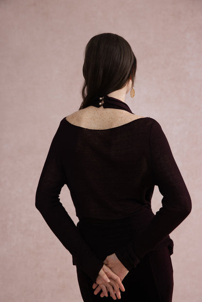 Draped halter knit top