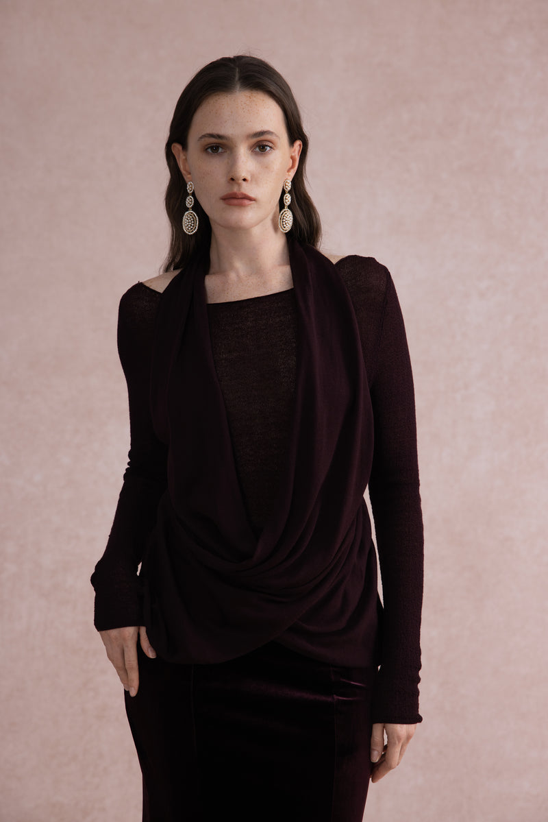 Draped halter knit top