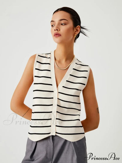 Effortless Charming Stripe Vest Sweaters-L