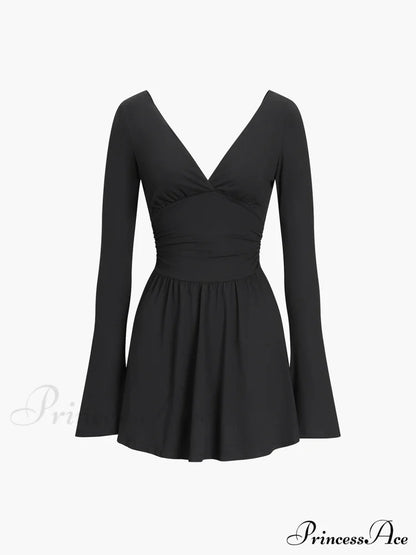 Effortless Plunge Graceful Skater Short Dress Dresses