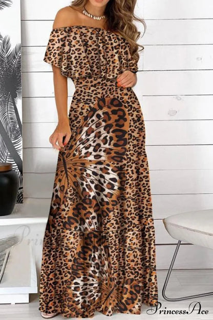 Elegant Bandeau Graceful Floral Maxi Dress Leopard / S Dresses